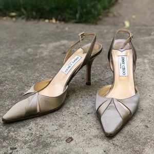 Jimmy Choo Tan Satin Slingback Heels